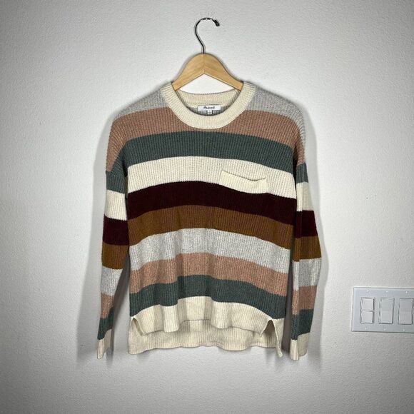 Madewell Rainbow Stripes Sweater Thomson A Pocket Size Small L #AA783 - Picture 2 of 13
